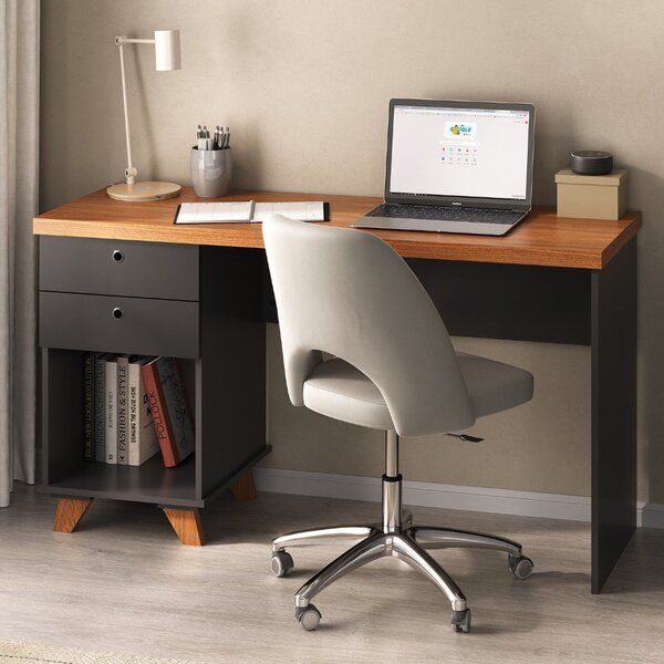 Escrivaninha Mesa Escritório Retrô Com 2 Gavetas Sky Para Hom