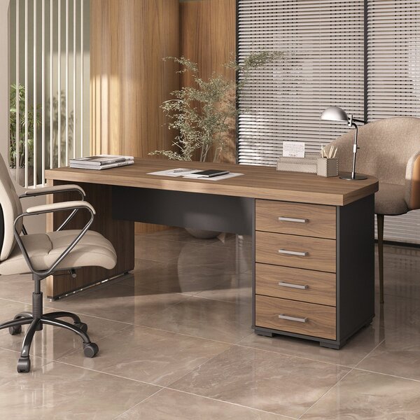 Escrivaninha Mesa Escritório Robusta E Funcional 4 Gavetas La