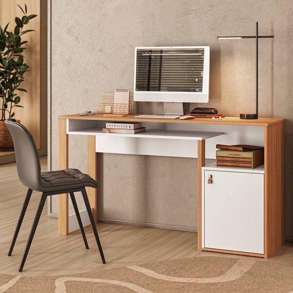 Escrivaninha Mesa Escritório Versa Home 136cm 1 Porta Branco/