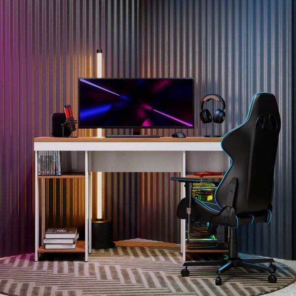 Escrivaninha Mesa Gamer Alfa 135cm Branco E Nature Branco/nat