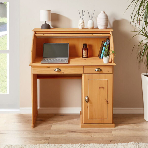 Escrivaninha Mesa Madeira 2 Gavetas 1 Porta Basculante Tom -