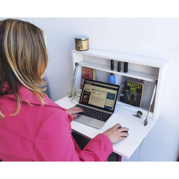 Escrivaninha Mesa Suspensa Dobrável 68,5 cm - Branco/Cinza