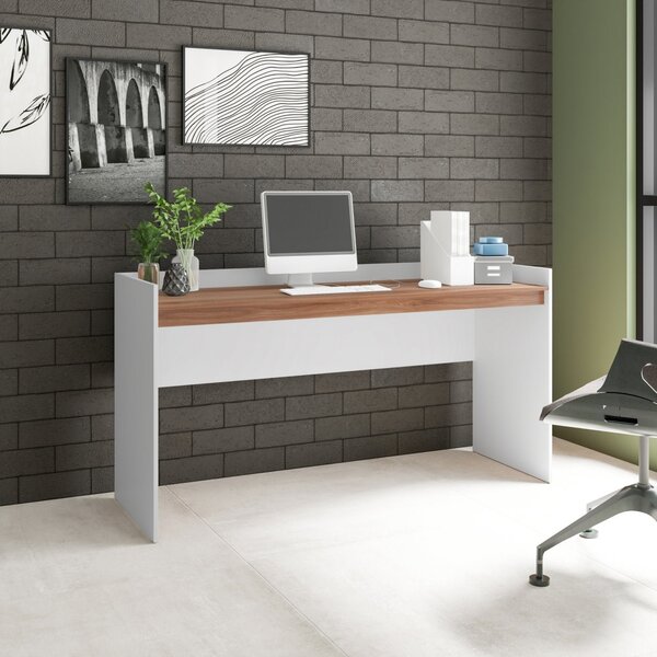 Escrivaninha Office 138cm Brv Móveis Branca E Castanho Branca