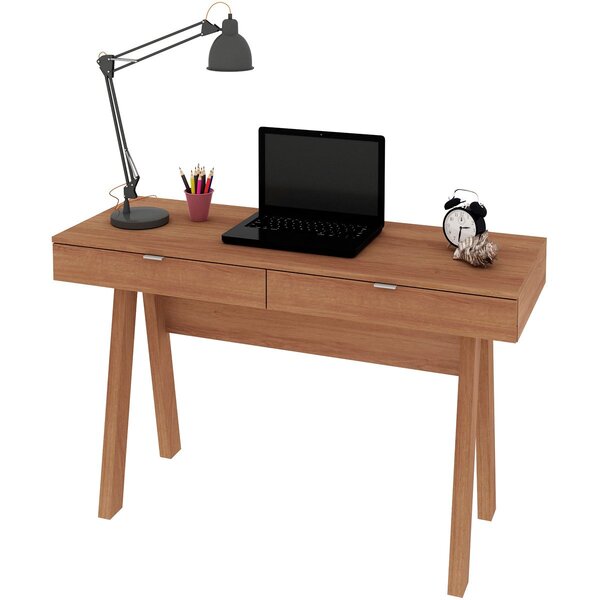 Escrivaninha Para Escritório Cavalete 2 Gavetas Amêndoa