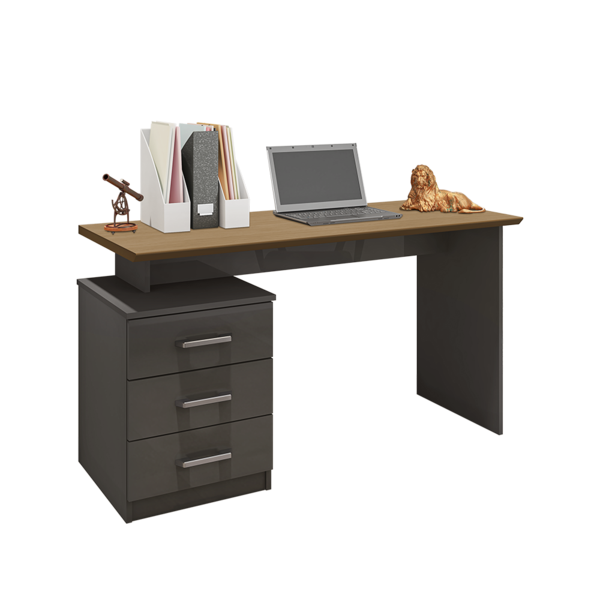 Escrivaninha Para Escritório Com 3 Gavetas Mesa Flay - Grafit