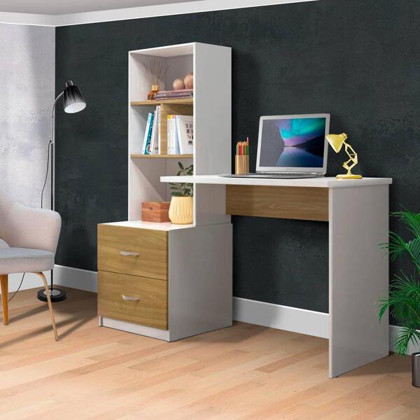 Escrivaninha Para Notebook Com Estante Cristal Branco Nature