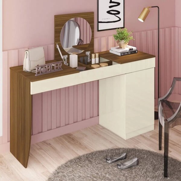 Escrivaninha Penteadeira 136cm Com Espelho Crystal  Freijo/of