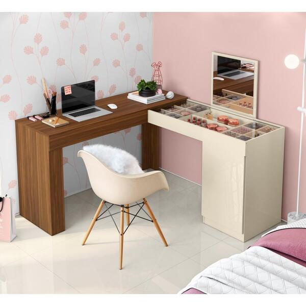 Escrivaninha Penteadeira Aouita Com Espelho Freijó Off White