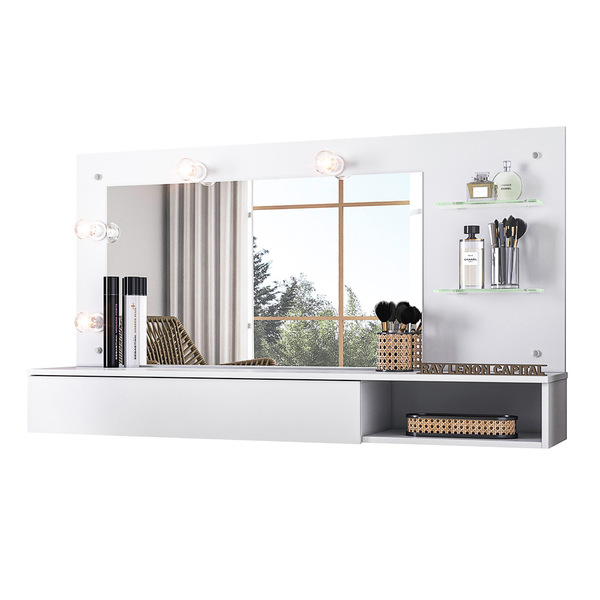 Escrivaninha Penteadeira Camarim Suspensa Lune Com Espelho Br