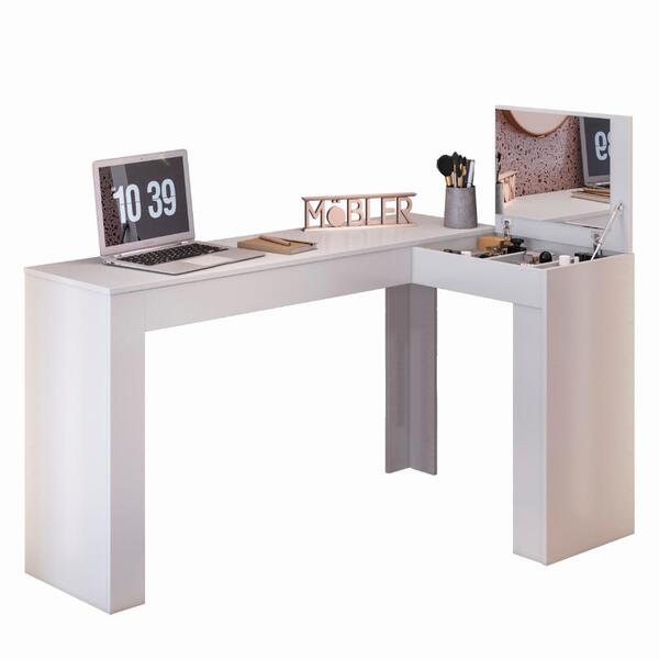 Escrivaninha Penteadeira Canto Em L Espelho E Porta Objeto Ja