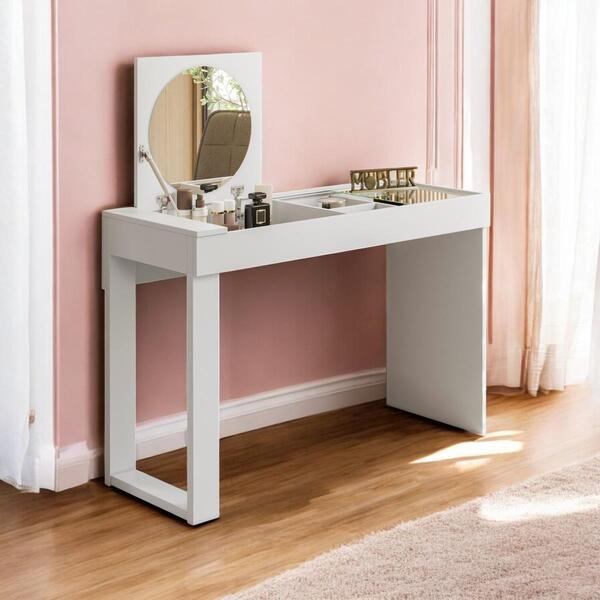 Escrivaninha Penteadeira Com Espelho Amalia Branco Fosco