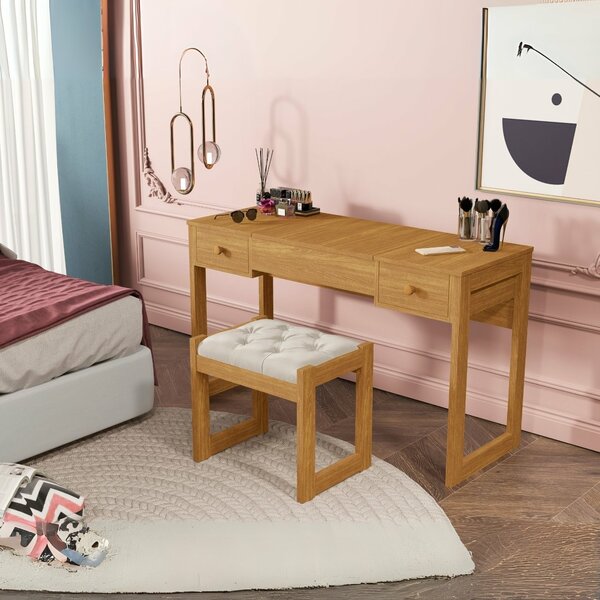 Escrivaninha Penteadeira Com Espelho E Banqueta Luanda Fenix