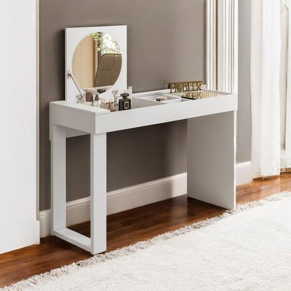 Escrivaninha Penteadeira Com Espelho Midletown Branco Fosco