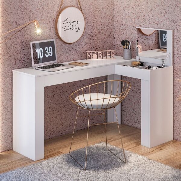 Escrivaninha Penteadeira De Canto Com Espelho Diana 135 Cm Br