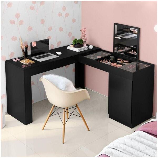 Escrivaninha Penteadeira De Canto Com Nichos Porta E Pratilei