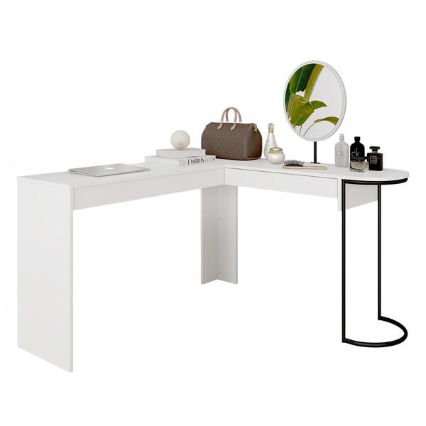 Escrivaninha Penteadeira Em L Com Espelho Mavi Branc/preto Fo