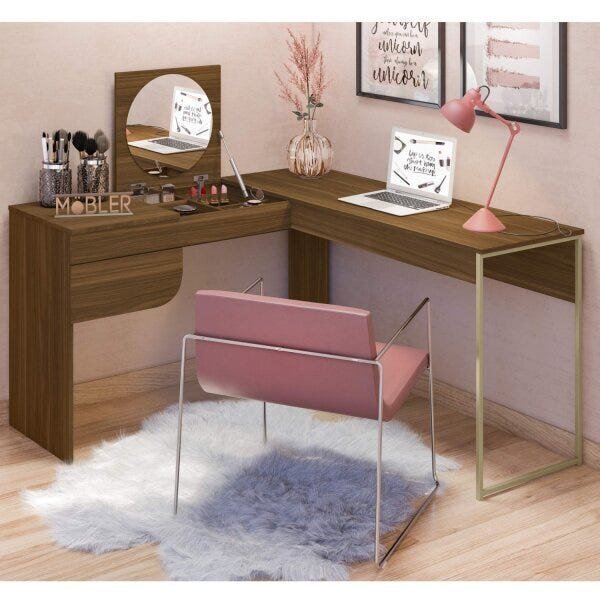 Escrivaninha Penteadeira Luna Belaflex Freijó/dourado Freijó