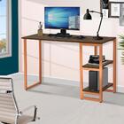 Escrivaninha Pequena Em Aço 1,20 Com Prateleiras Imbuia Bronz