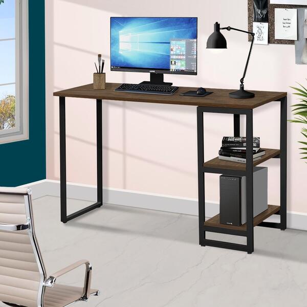 Escrivaninha Pequena Em Aço 1,20 Com Prateleiras Imbuia Preto