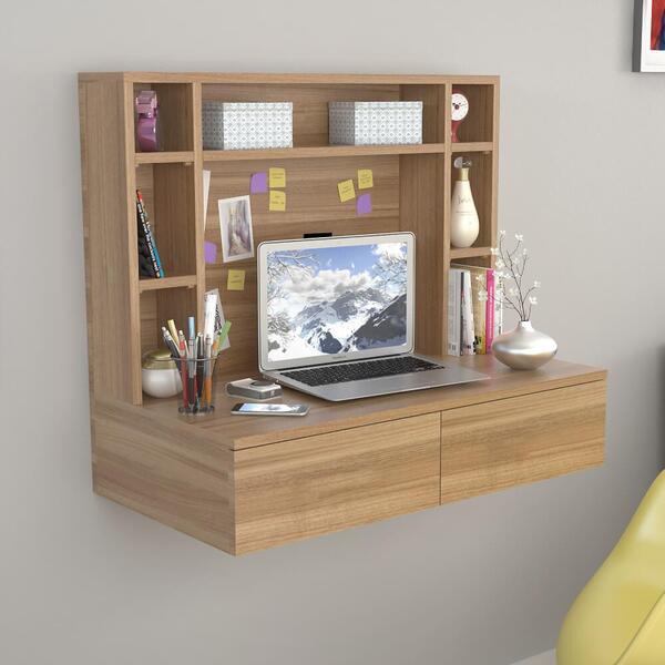 Escrivaninha Retangular De Parede 02 Gavetas - Castanho