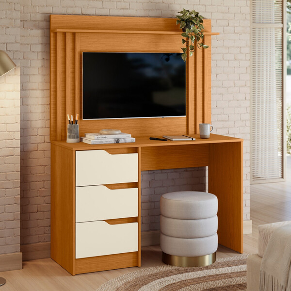 Escrivaninha Ripada Para Tv Até 42 Polegadas 3 Gavetas Doble