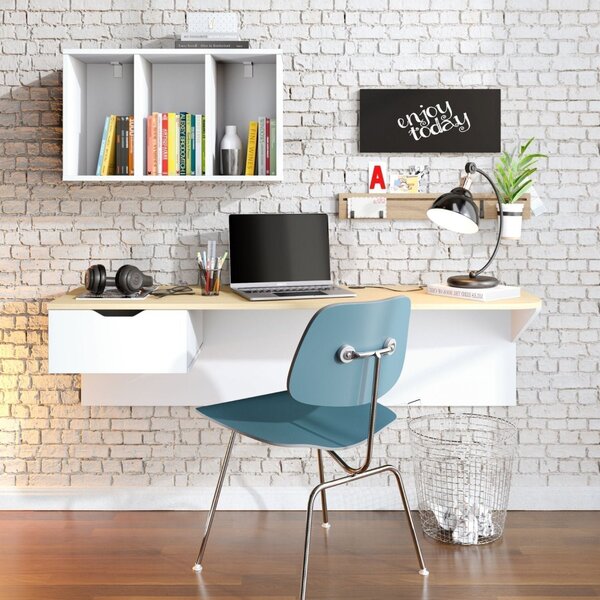 Escrivaninha Suspensa 1 Gaveta 2 Prateleiras Tech  Branca Fos