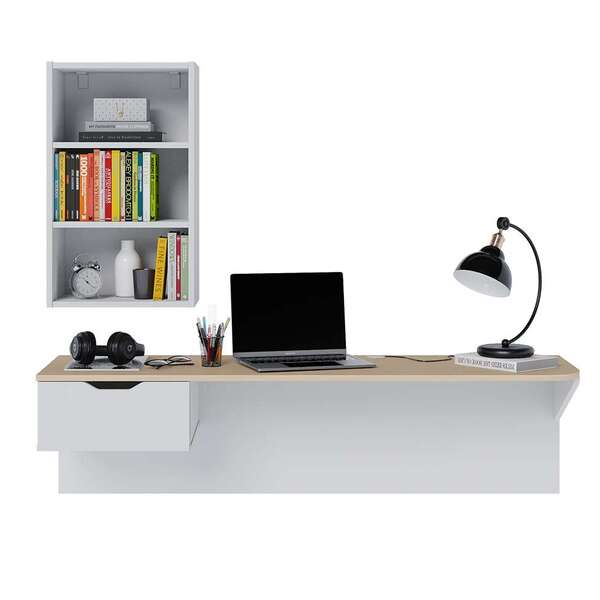 Escrivaninha Suspensa Com Nicho Tech 1 Gv Branca E Tauari