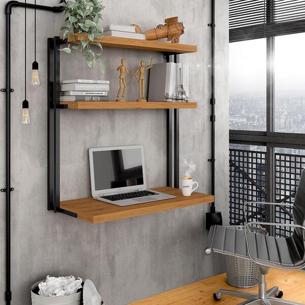 Escrivaninha Suspensa Industrial Creta Preto/cina - Moveis Ar