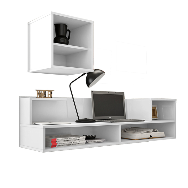 Escrivaninha Suspensa Sandler Com Nicho/ Prateleiras Branco