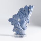 Escultura  Rosto Índio Lapidado Em Quartzo Azul Macaúba
