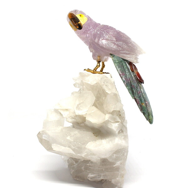 Escultura “Arara” em Cristal de Quartzo e Ametista