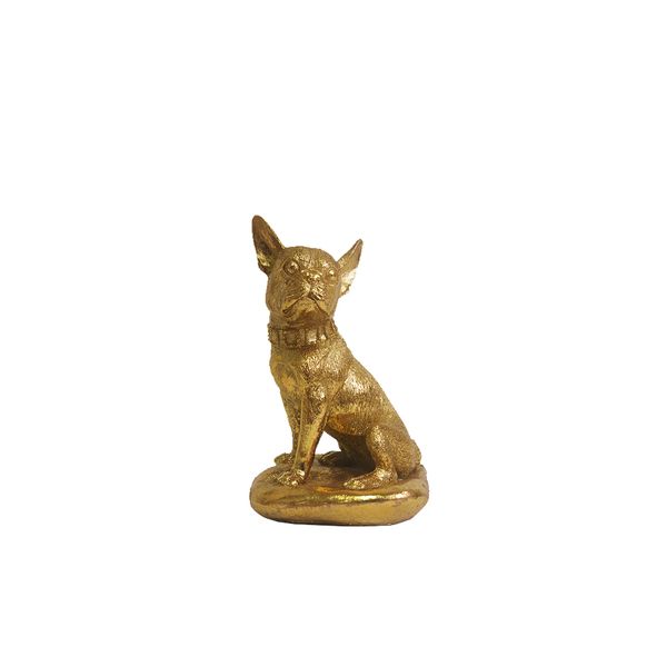 Escultura De Cachorro Com Coleira Dourado 15 Cm