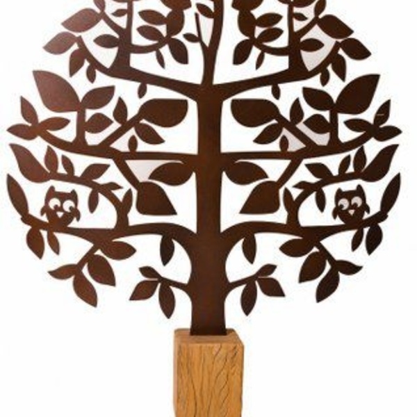 Escultura De Mesa Árvore Coruja No Toco - Marrom - 30 Cm
