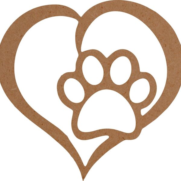 Escultura De Parede Coração Pata De Animal Amor Mdf 6mm