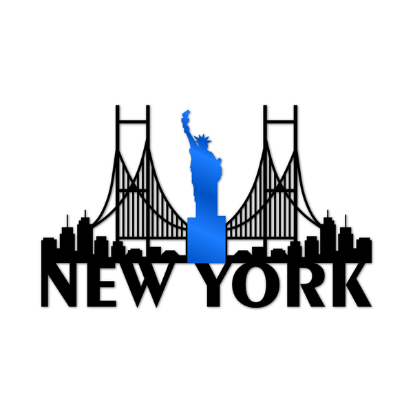 Escultura De Parede Decorativo Cidade New York Azul 60x36cm