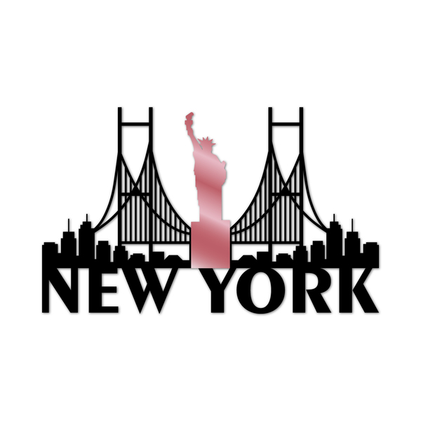 Escultura De Parede Decorativo Cidade New York Rose 50x30cm