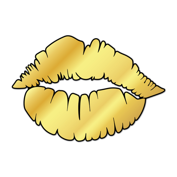 Escultura De Parede Decorativo Makeup Boca Mdf 6mm Dourado 40