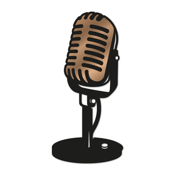 Escultura De Parede Decorativo Microfone Clássico Bronze 50x2