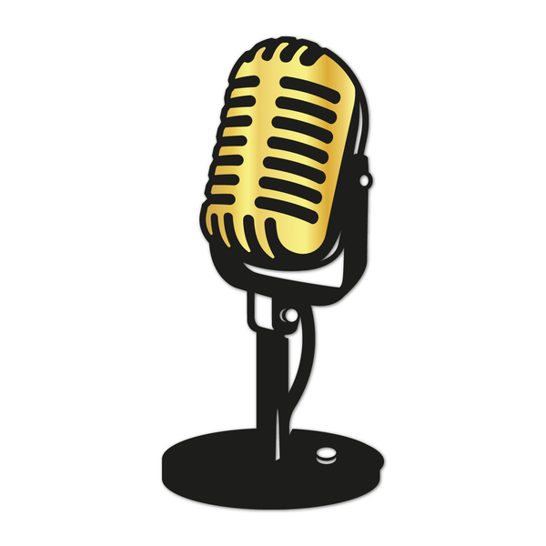 Escultura De Parede Decorativo Microfone Clássico Dourado 50x