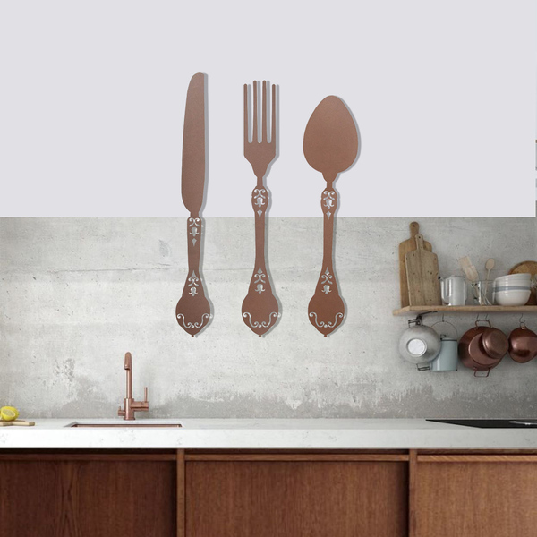 Escultura De Parede Garfo - Marrom - 80 Cm