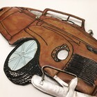 Escultura De Parede Para Sala Metal Carro 46x83cm Vermelho