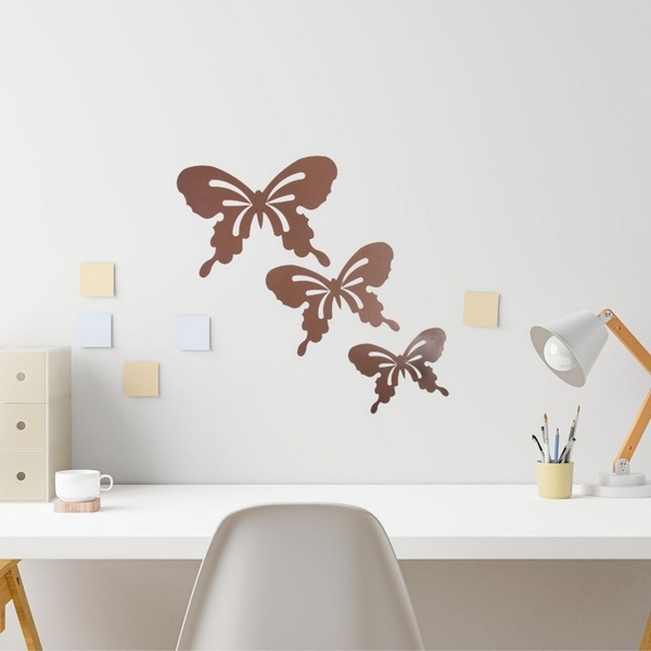 Escultura De Parede Trio Borboleta Vazada - Marrom