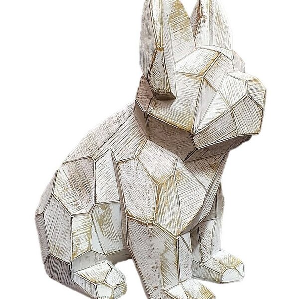 Escultura Decorativa Cachorro Detalhes Geométricos Branco 22c