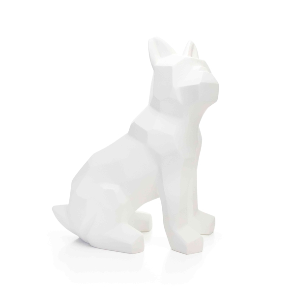 Escultura Decorativa Cachorro Em Resina Branco Mate 26 Cm - I