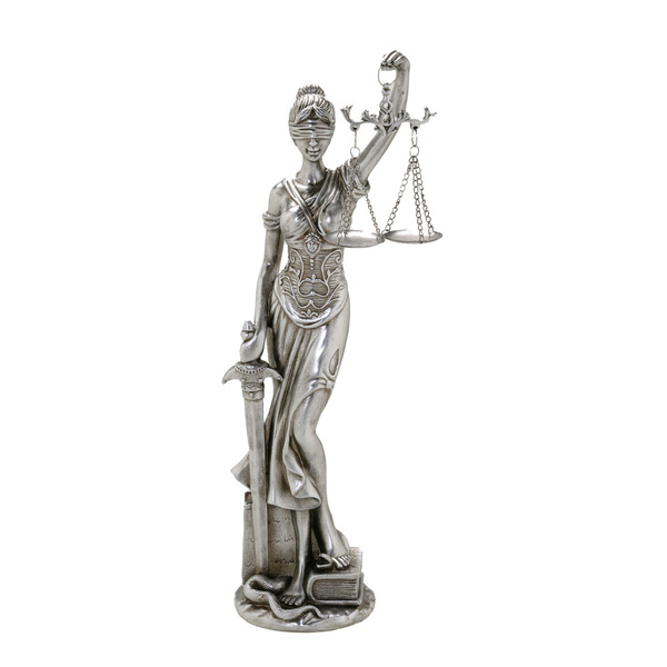 Escultura Decorativa Dama Da Justiça Em Resina Prata 40cm