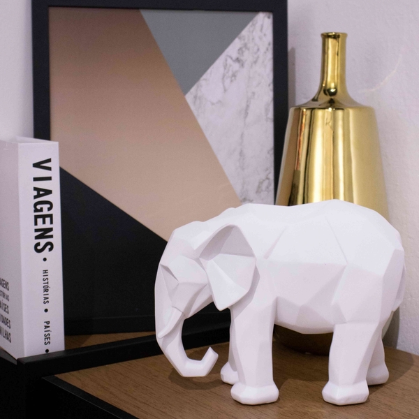 Escultura Decorativa Elefante Em Poliresina Branco 15x20x9 Cm