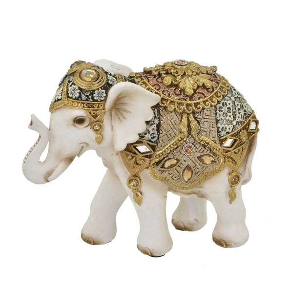 Escultura Decorativa Elefante Em Resina Branco 11cm