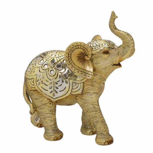 Escultura Decorativa Elefante Em Resina Dourada 20cm