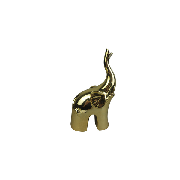 Escultura Decorativa Elefante Em Resina Dourado 22cm Dn0147 B