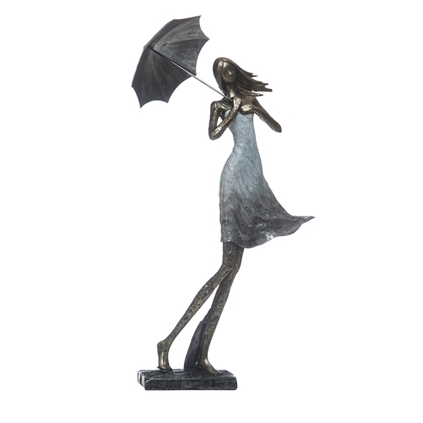 Escultura Decorativa Em Poliresina Menina Ao Vento - Imporcel